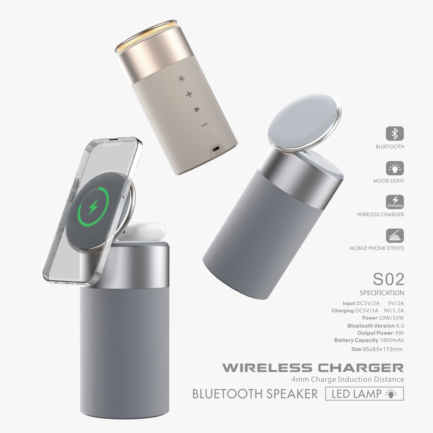 3-in-1 Wireless Charger, Bluetooth Speaker & Touch Lamp for iPhone & AirPods